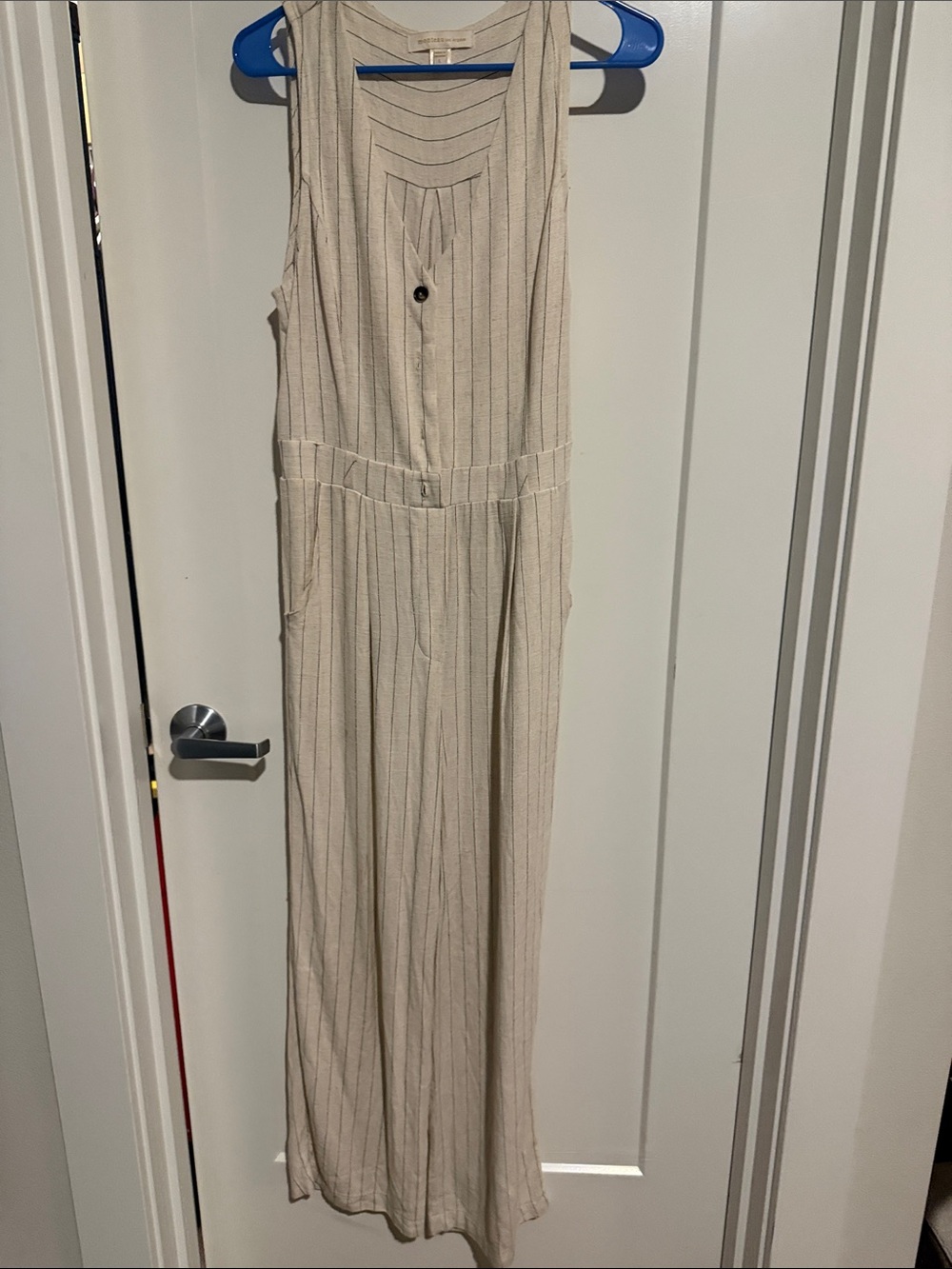 Sleeveless Cream Pinstripe Wide-Leg Jumpsuit